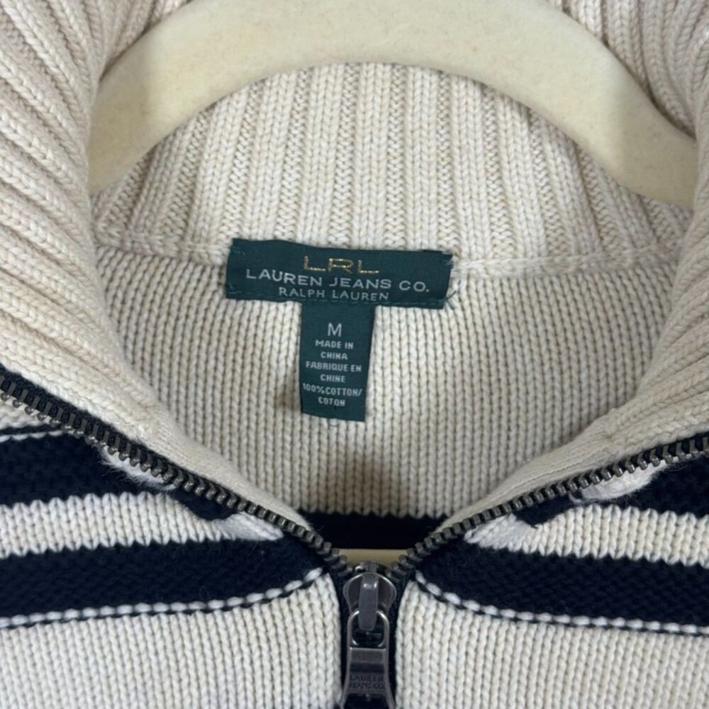 LRL Lauren Jeans Co Aztec Southwestern Zip Cardigan Sweater 100% Cotton M Cream - Picture 3 of 7